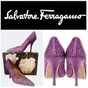 Salvatore Ferragamo Purple Leather & Satin Ombre Crystal Embellished Shoes 6